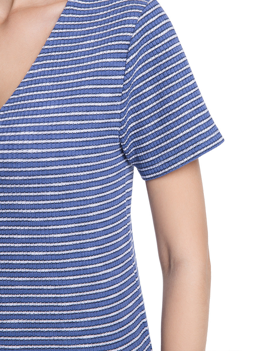 Jeanswest Women's Textured V-Neck Tee | WTO-18306 Short Sleeve Cotton Blend | Striped T-Shirt | Casual Friday