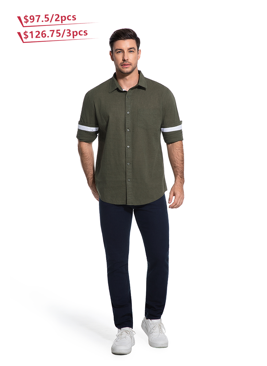 Jeanswest Men's Linen Cotton Blend Shirt |MSI-18331 Long Sleeve Button Down |Ivy Green | Casual Office | 70% Cotton 30% Linen |