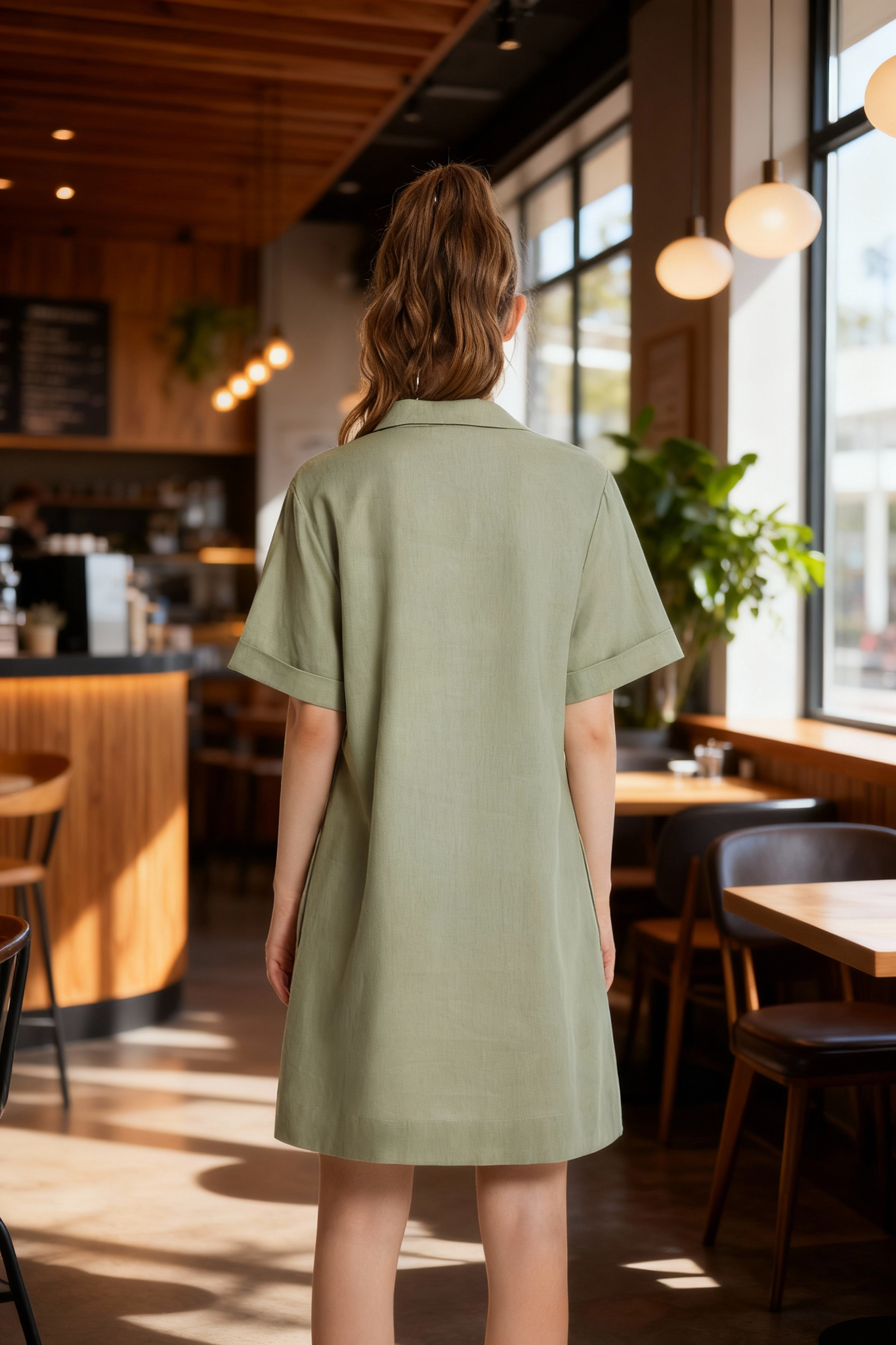 Jeanswest Women's Linen Shirt Dress | WDR-18409-02 Short Sleeve Knee Length | Sage Green Summer Dress | AU |