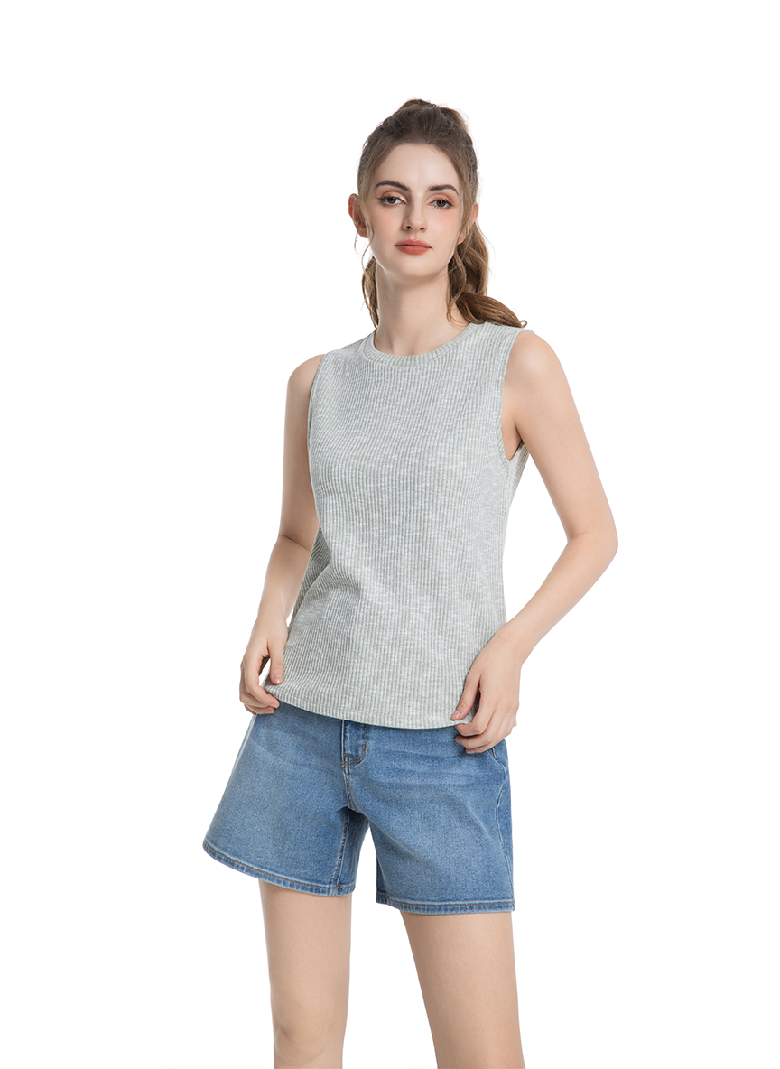 Jeanswest Women's Textured Tank Top |WTO-18307 Cotton Blend Sleeveless | Sage Green Grey | Structured Casual |