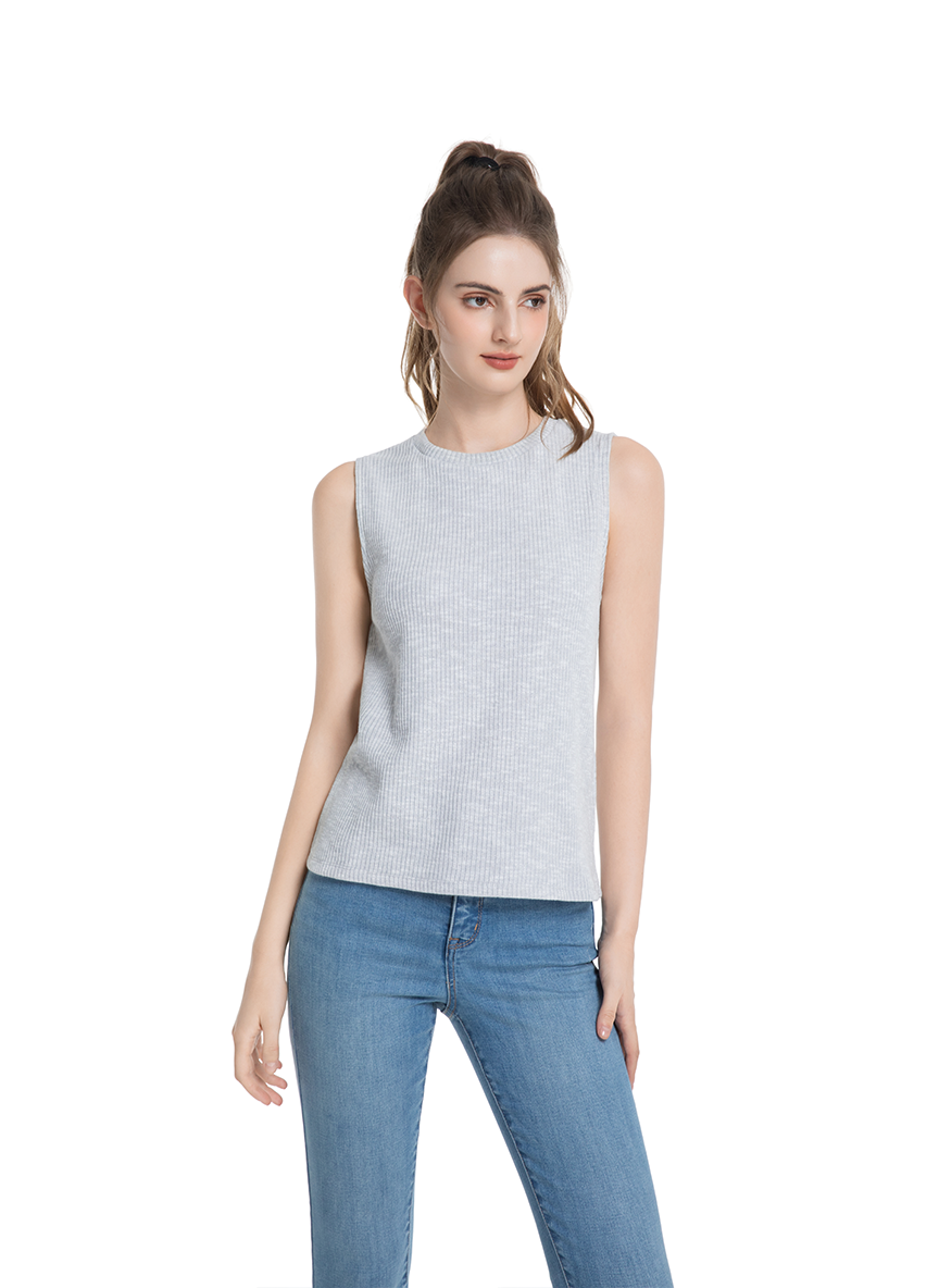 Jeanswest Women's Textured Tank Top |WTO-18307 Cotton Blend Sleeveless | Sage Green Grey | Structured Casual |
