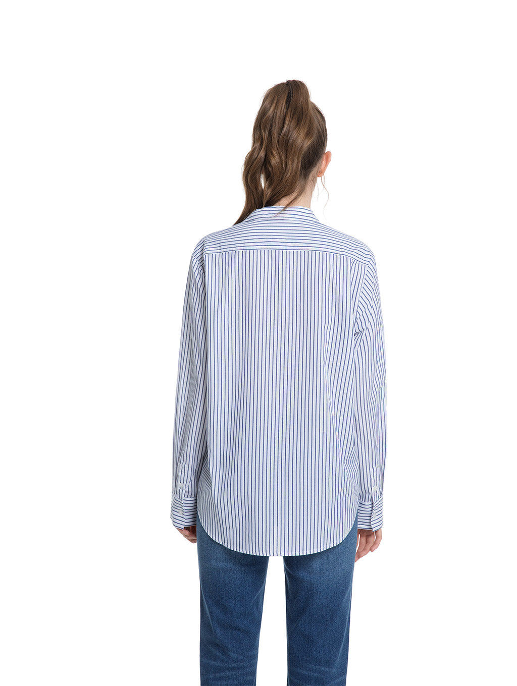 Jeanswest Women's Cotton Stripe Shirt |WSI-18416-01 Long Sleeve Button Down | Classic White Blue | Work Casual