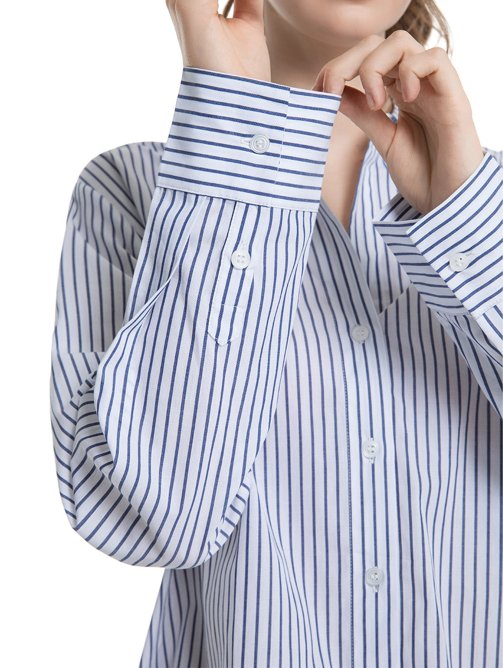 Jeanswest Women's Cotton Stripe Shirt |WSI-18416-01 Long Sleeve Button Down | Classic White Blue | Work Casual