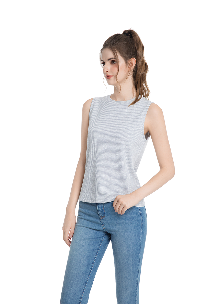 Jeanswest Women's Textured Tank Top |WTO-18307 Cotton Blend Sleeveless | Sage Green Grey | Structured Casual |