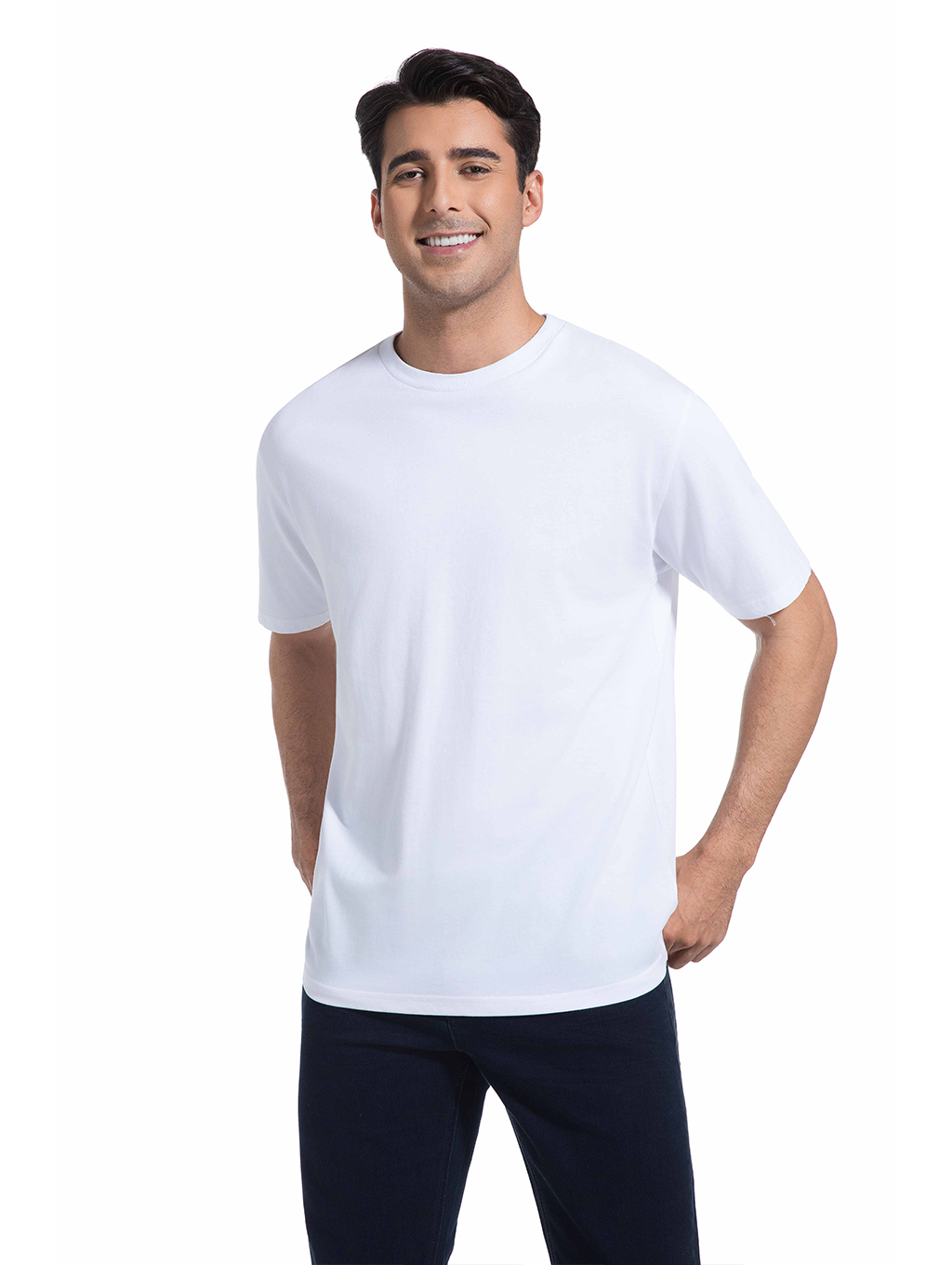 Jeanswest Men's 100% Cotton Crew Neck Tee | MUC-14711-03/17/15 Relaxed Fit Short Sleeve | Dusk Blue White Black | Basic T-Shirt |