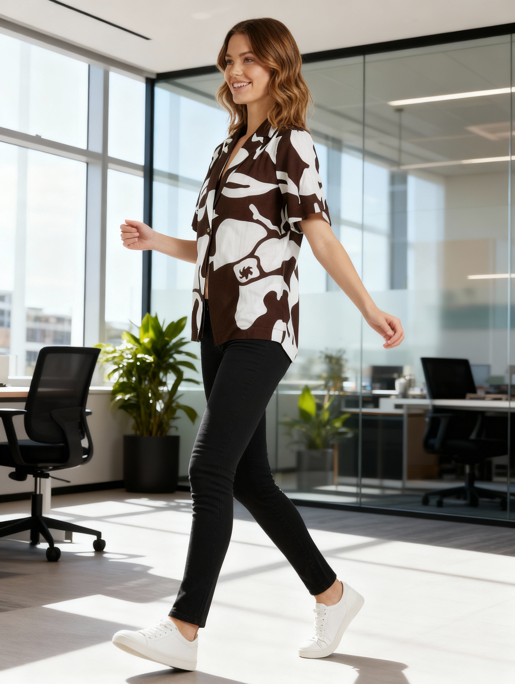 Jeanswest Women's Linen Blend Beach Shirt | WSI-18405-01 Abstract Print | Resort Wear | 55% Linen