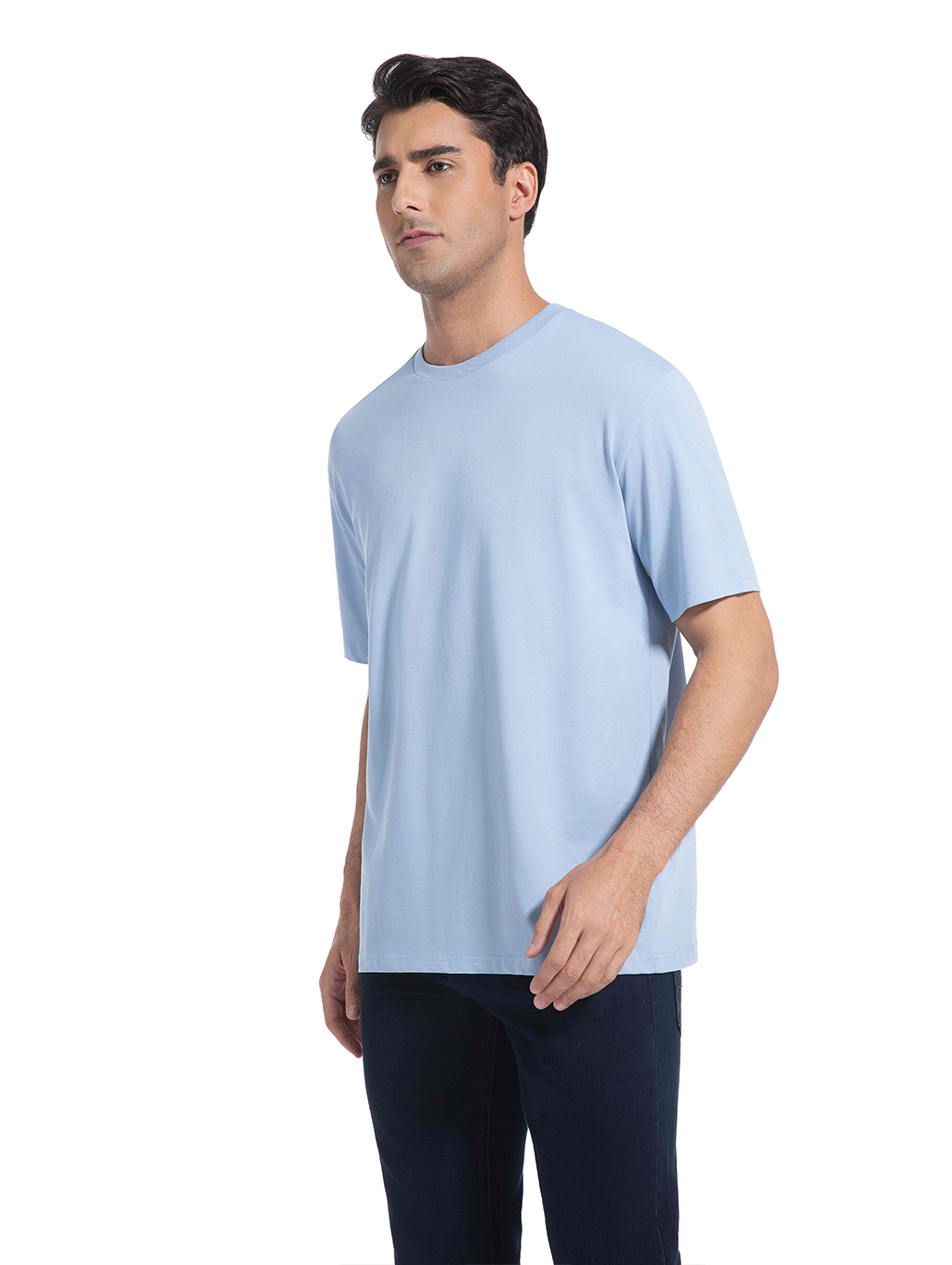 Jeanswest Men's 100% Cotton Crew Neck Tee | MUC-14711-03/17/15 Relaxed Fit Short Sleeve | Dusk Blue White Black | Basic T-Shirt |