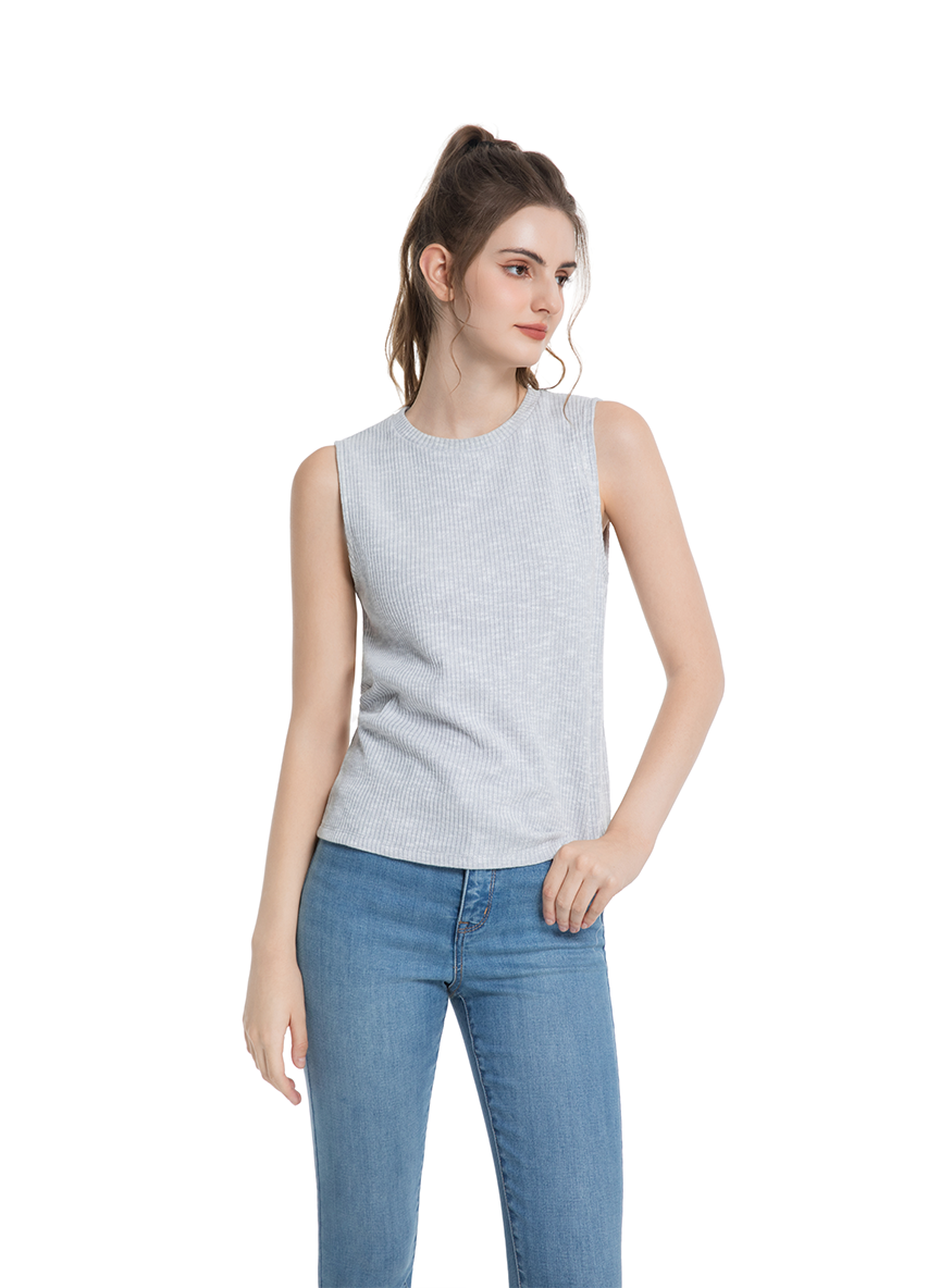 Jeanswest Women's Textured Tank Top |WTO-18307 Cotton Blend Sleeveless | Sage Green Grey | Structured Casual |