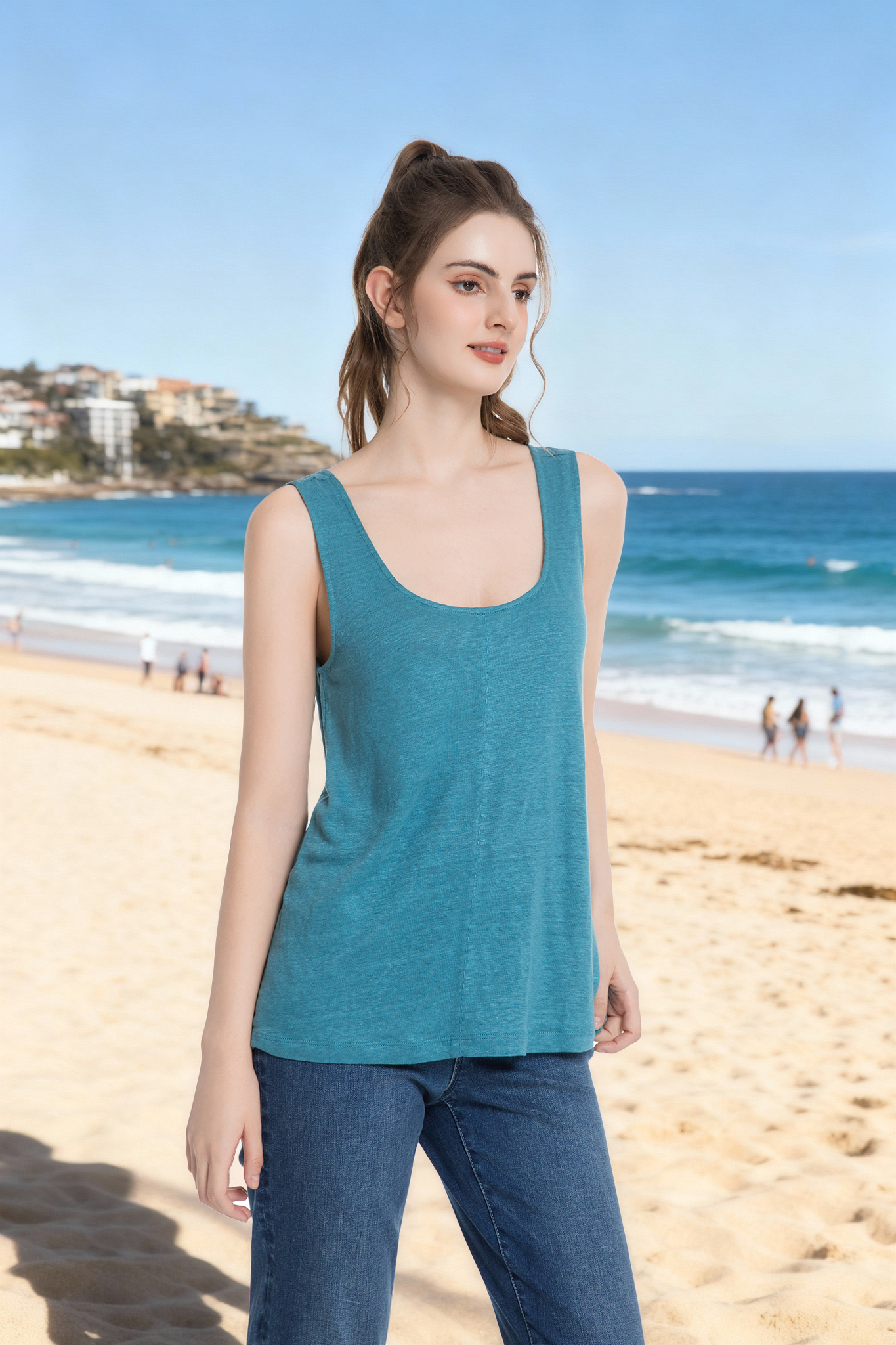 Jeanswest Women's Linen Tank Top | WTO-14516 100% Pure Flax | Black | Blue |AU