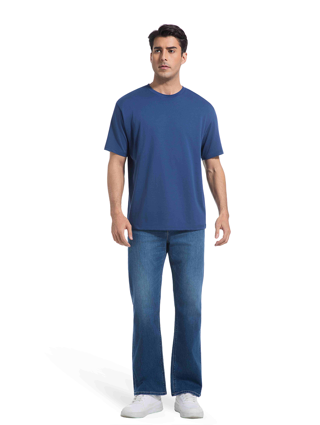 Jeanswest Men's 100% Cotton Crew Neck Tee | MUC-14711-03/17/15 Relaxed Fit Short Sleeve | Dusk Blue White Black | Basic T-Shirt |