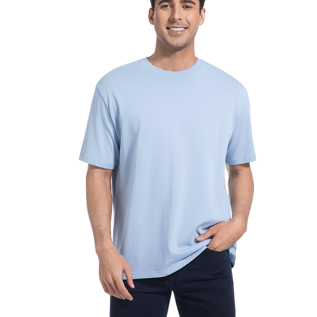 Jeanswest Men's 100% Cotton Crew Neck Tee | MUC-14711-03/17/15 Relaxed Fit Short Sleeve | Dusk Blue White Black | Basic T-Shirt |