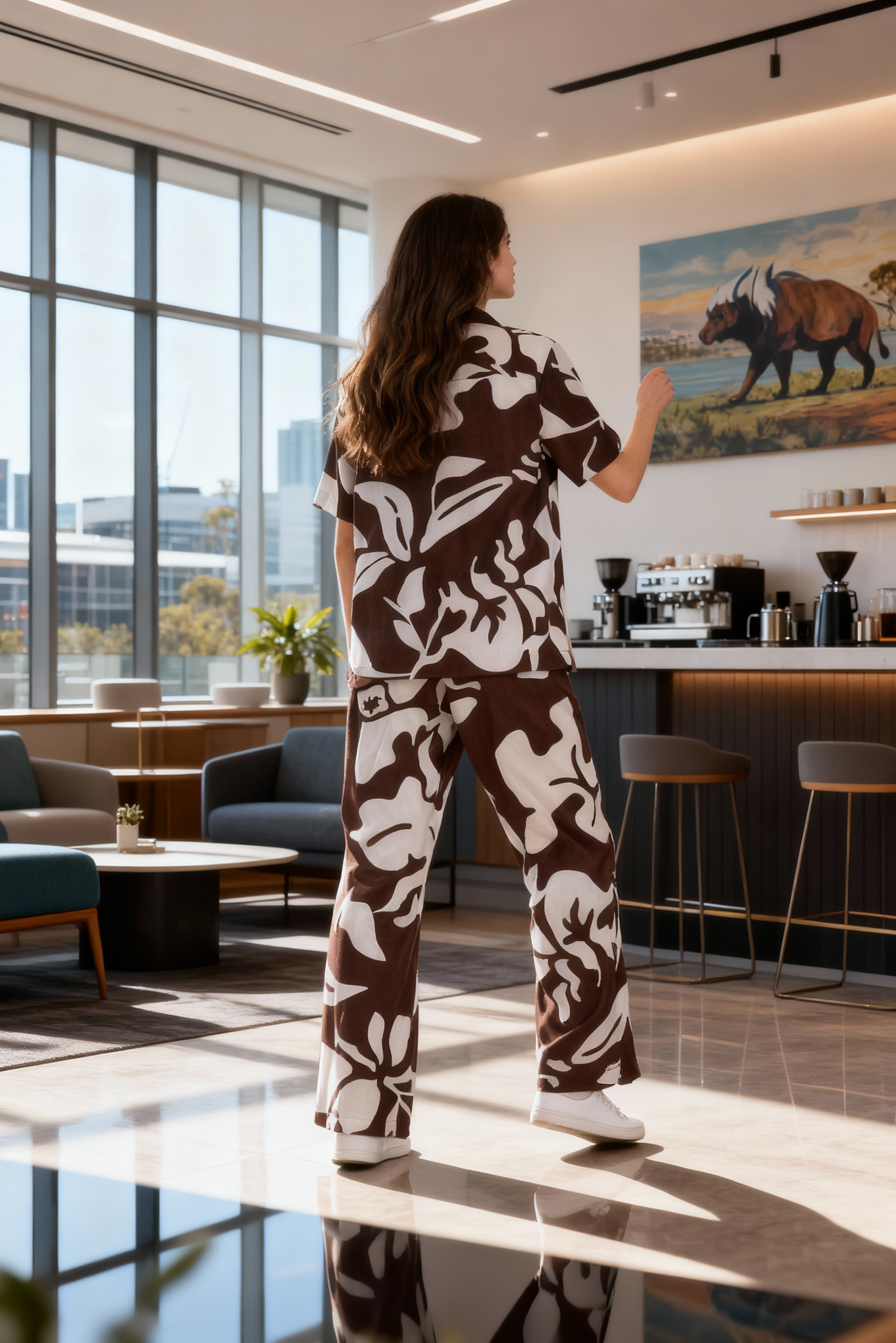 Jeanswest Women's Linen Blend Beach Pant | WPA-18103 Abstract Print | Resort Wear | 55% Linen