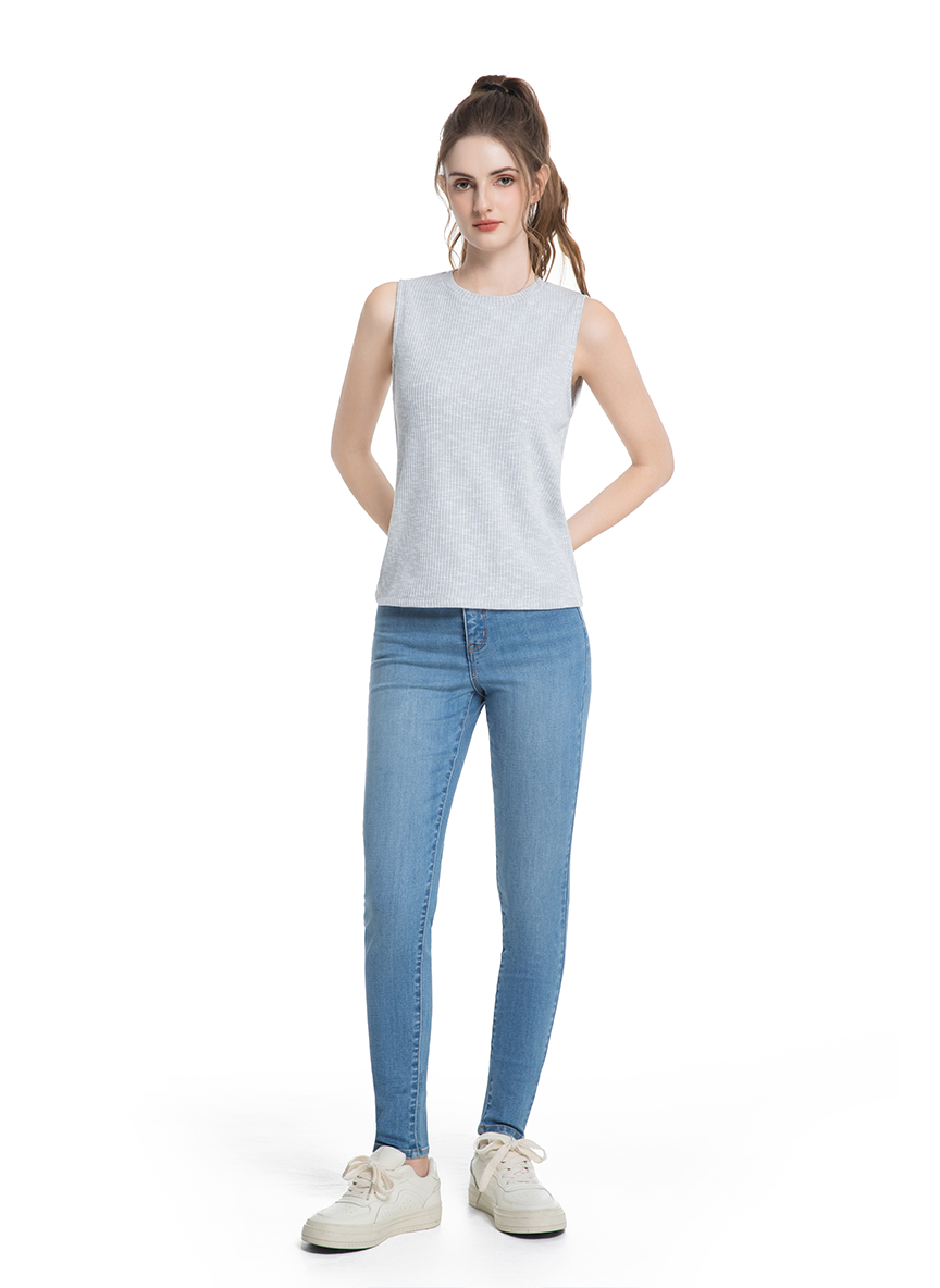 Jeanswest Women's Textured Tank Top |WTO-18307 Cotton Blend Sleeveless | Sage Green Grey | Structured Casual |