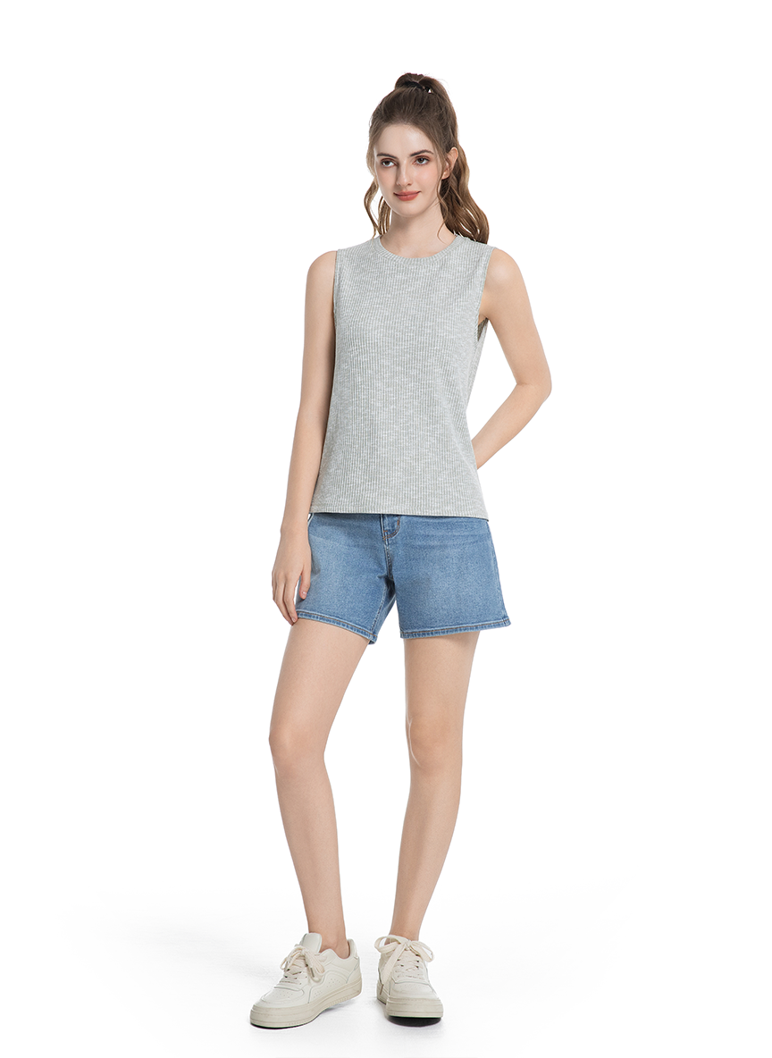 Jeanswest Women's Textured Tank Top |WTO-18307 Cotton Blend Sleeveless | Sage Green Grey | Structured Casual |
