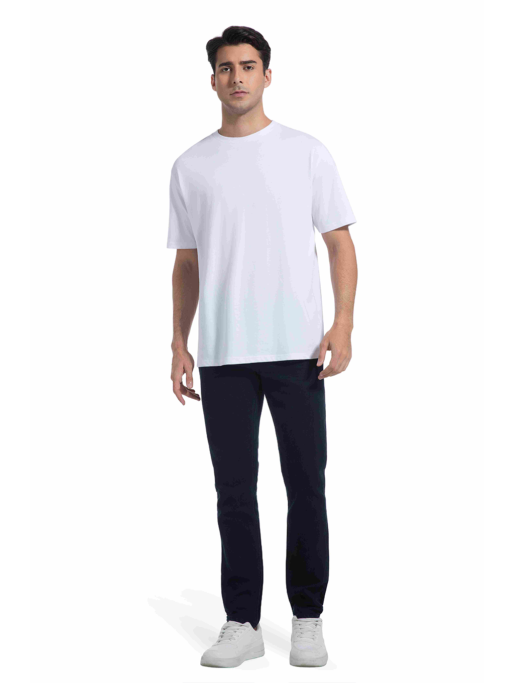 Jeanswest Men's 100% Cotton Crew Neck Tee | MUC-14711-03/17/15 Relaxed Fit Short Sleeve | Dusk Blue White Black | Basic T-Shirt |