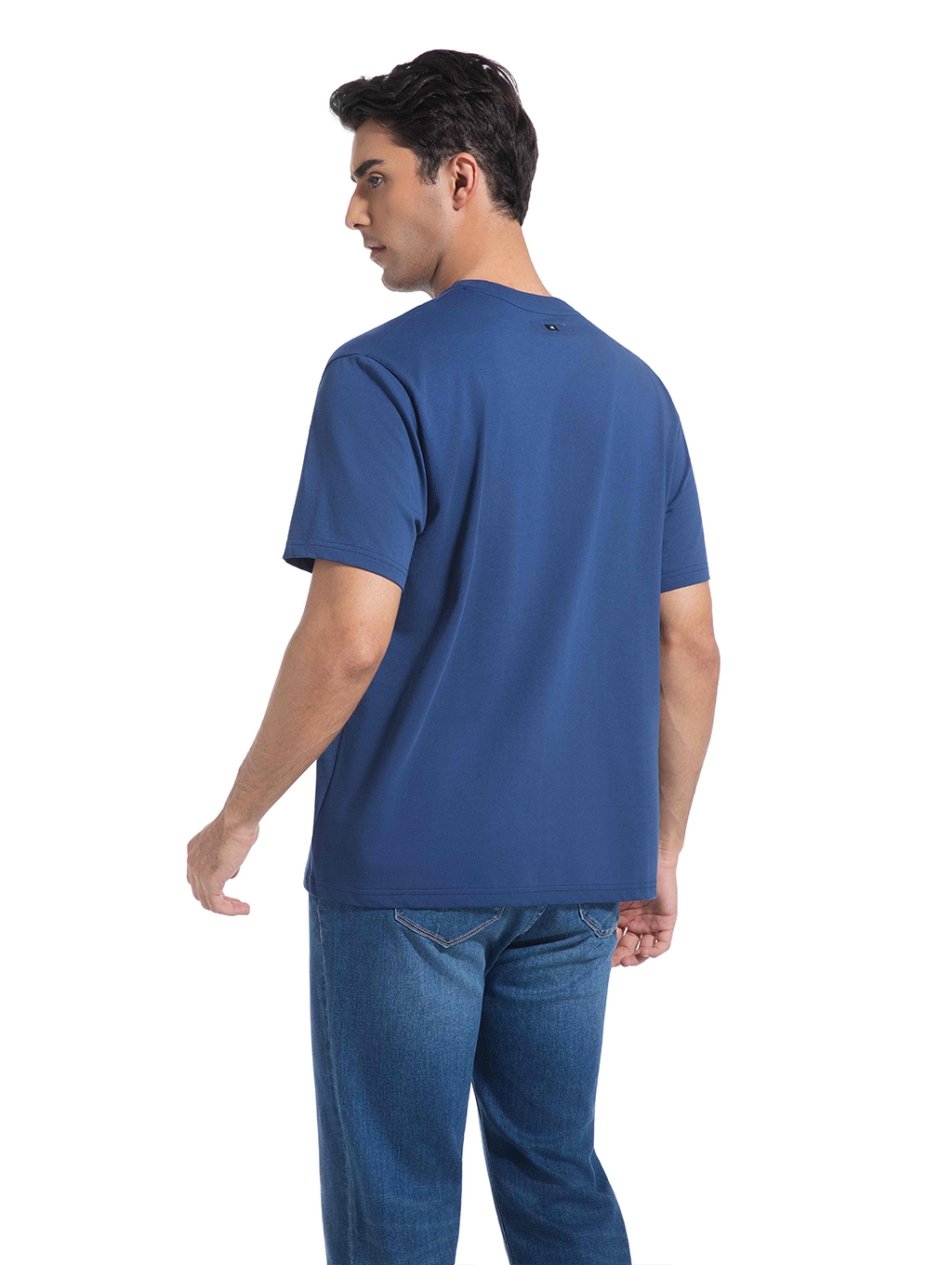 Jeanswest Men's 100% Cotton Crew Neck Tee | MUC-14711-03/17/15 Relaxed Fit Short Sleeve | Dusk Blue White Black | Basic T-Shirt |