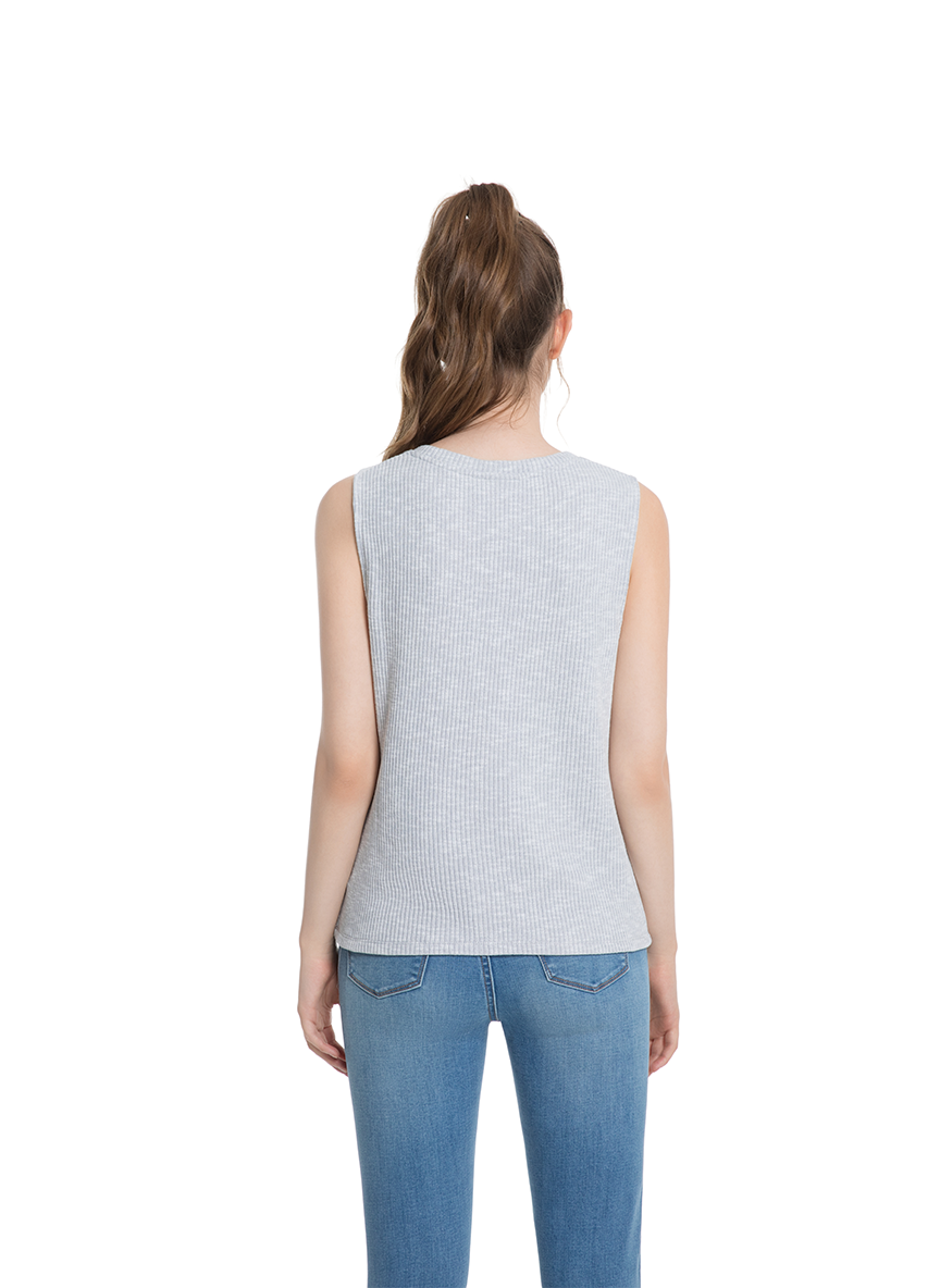 Jeanswest Women's Textured Tank Top |WTO-18307 Cotton Blend Sleeveless | Sage Green Grey | Structured Casual |