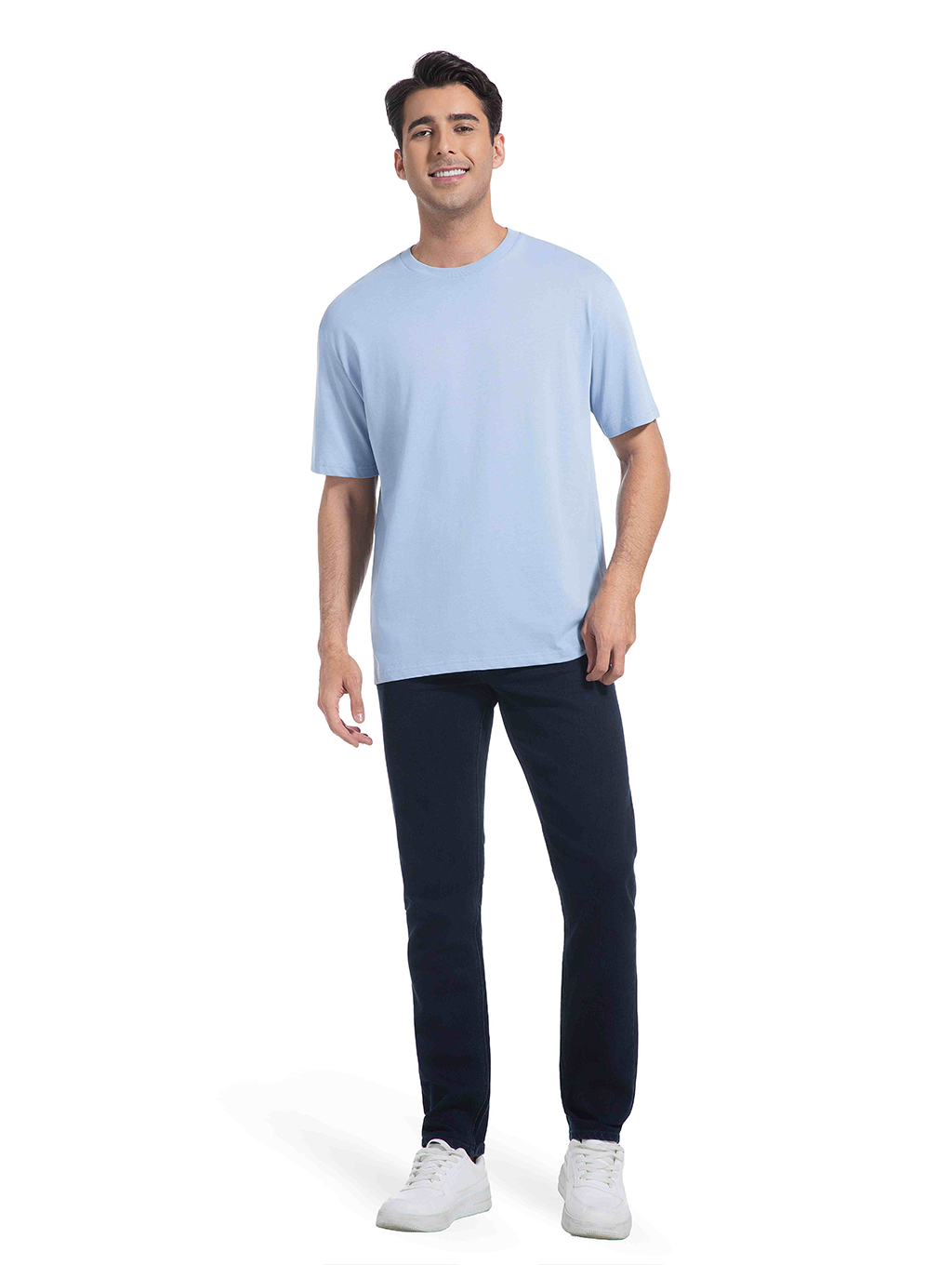 Jeanswest Men's 100% Cotton Crew Neck Tee | MUC-14711-03/17/15 Relaxed Fit Short Sleeve | Dusk Blue White Black | Basic T-Shirt |