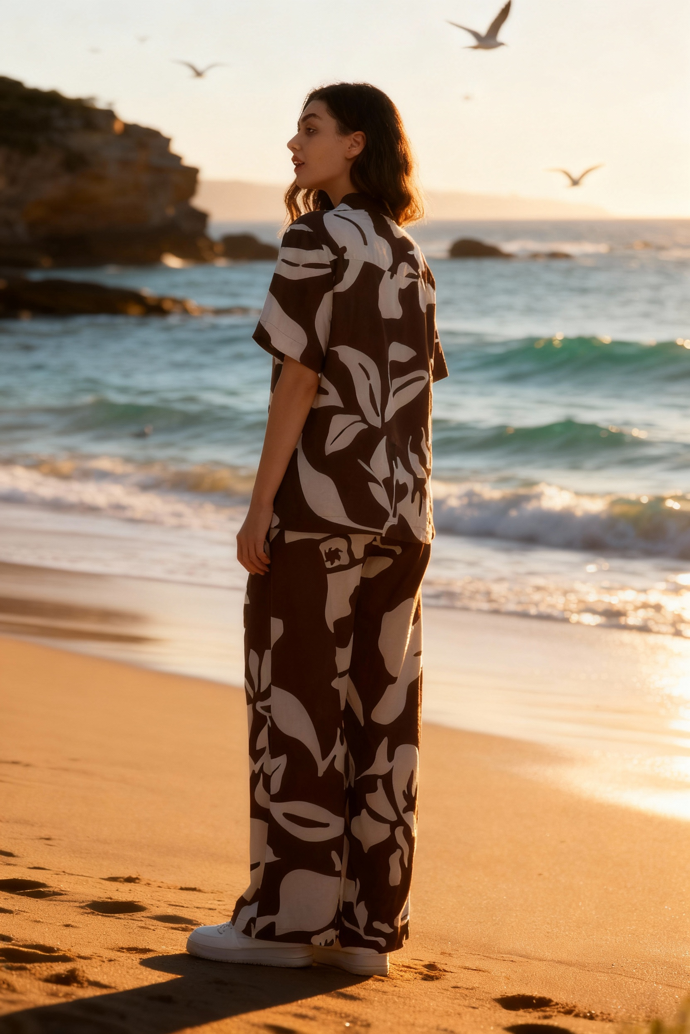 Jeanswest Women's Linen Blend Beach Shirt | WSI-18405-01 Abstract Print | Resort Wear | 55% Linen