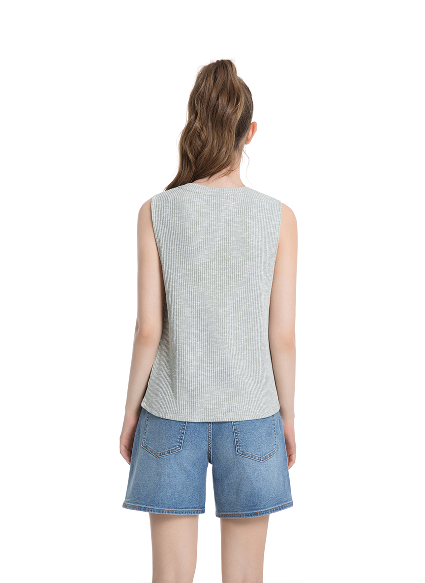 Jeanswest Women's Textured Tank Top |WTO-18307 Cotton Blend Sleeveless | Sage Green Grey | Structured Casual |
