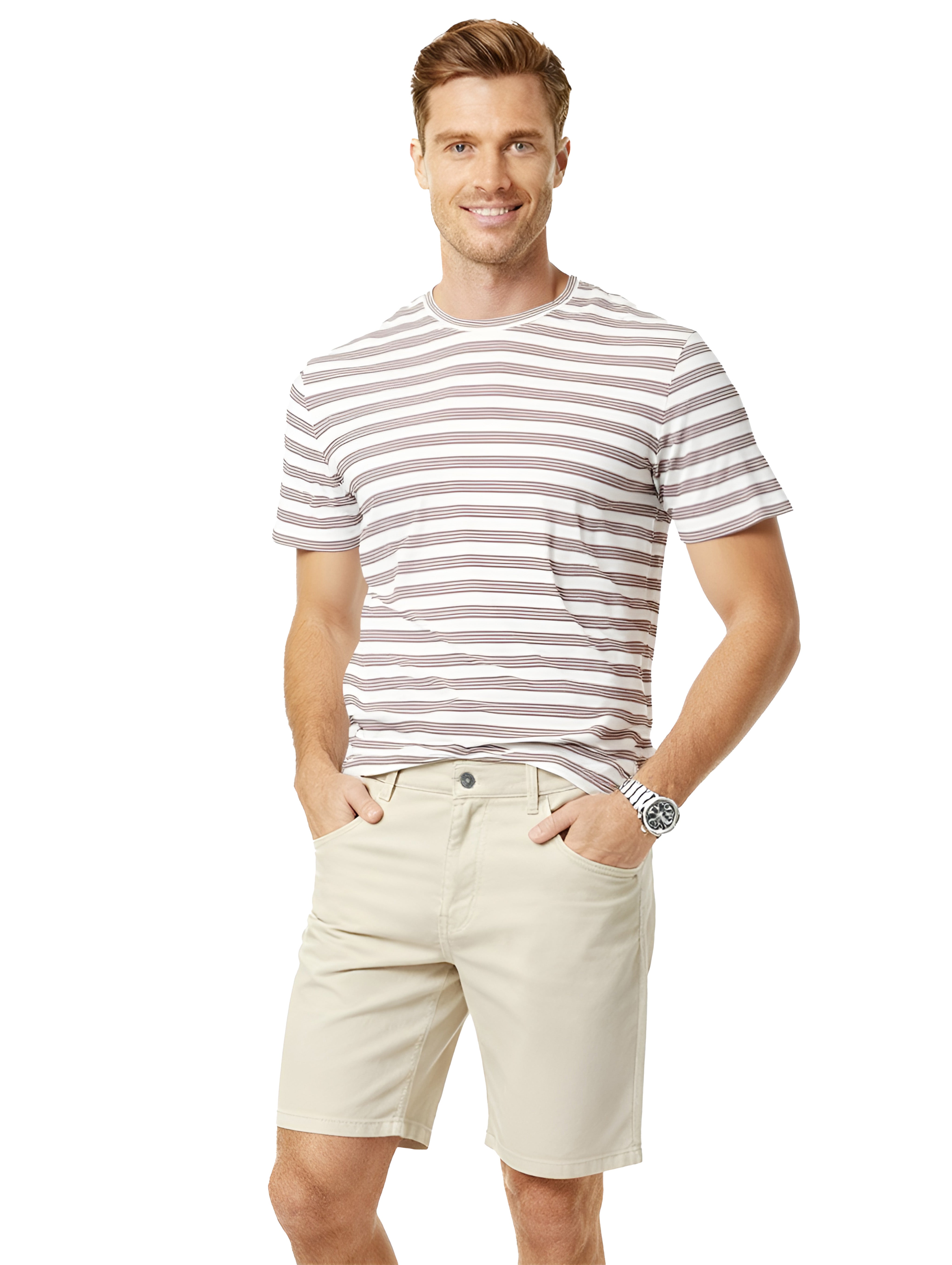 Jeanswest Men's Shorts 5 Pocket |MSO-12136-05/-01 Cotton Stretch Summer Shorts | Light Sand Charcoal | Above Knee Length