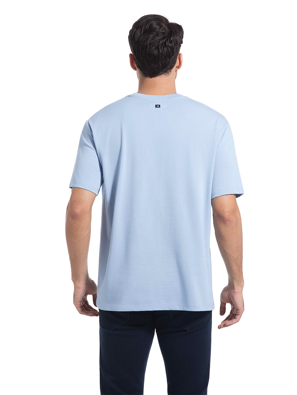 Jeanswest Men's 100% Cotton Crew Neck Tee | MUC-14711-03/17/15 Relaxed Fit Short Sleeve | Dusk Blue White Black | Basic T-Shirt |