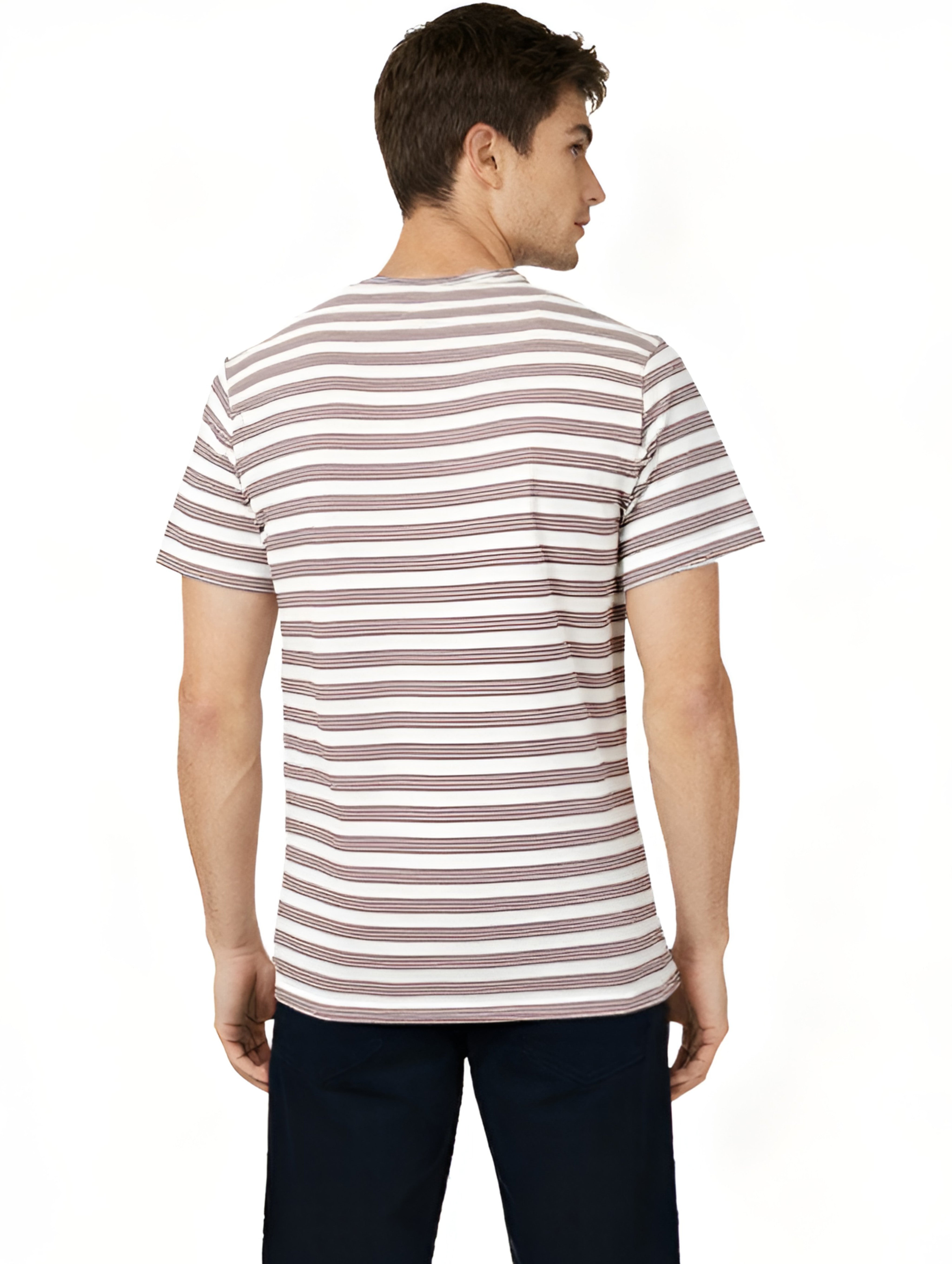 Jeanswest Men's Textured Stripe Cotton Tee | Stretch Crew Neck | Red Stripe T-Shirt | Casual Short Sleeve | MUC-18334