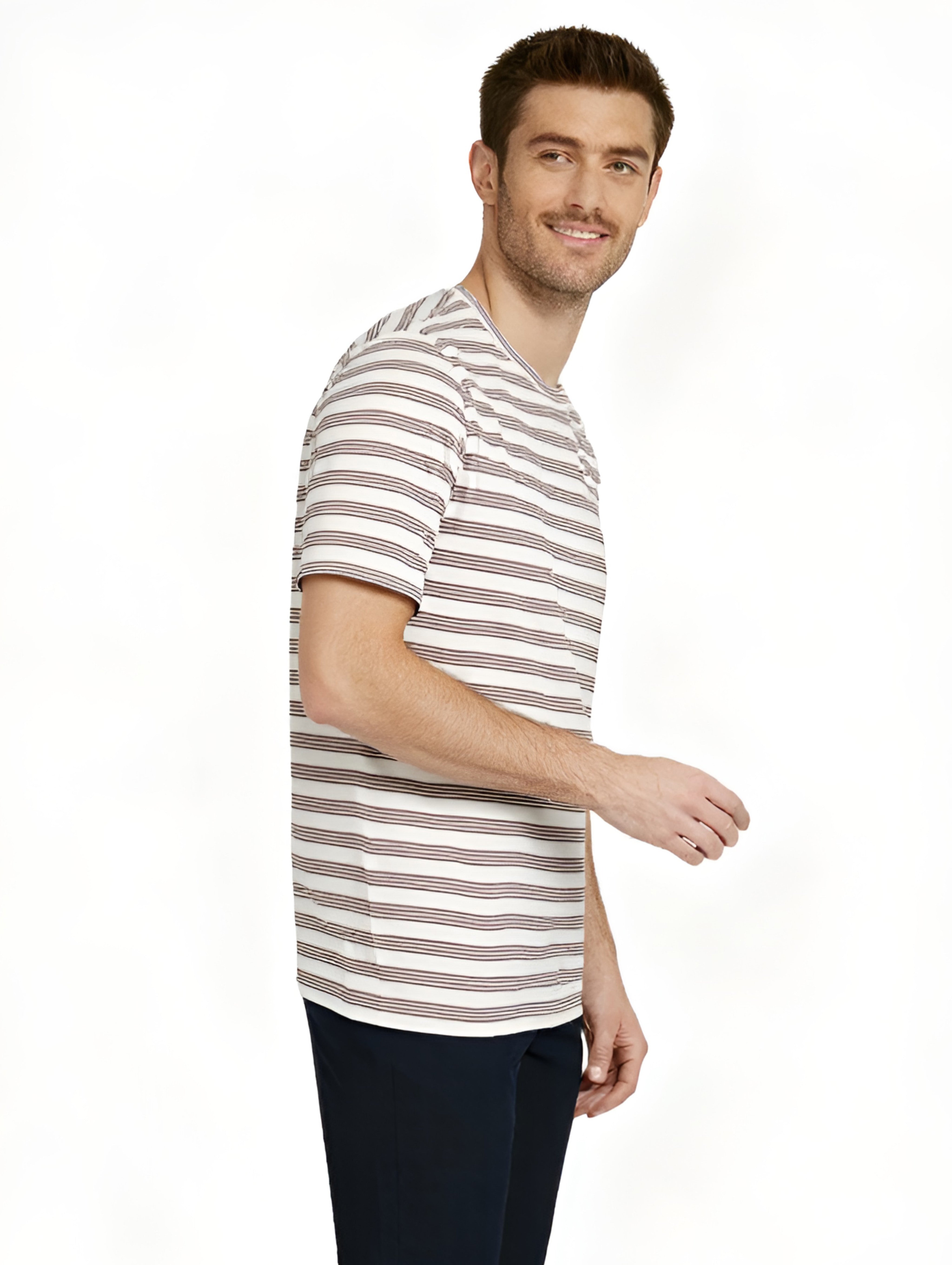 Jeanswest Men's Textured Stripe Cotton Tee | MUC-18334 Stretch Crew Neck | Red Stripe T-Shirt | Casual Short Sleeve |
