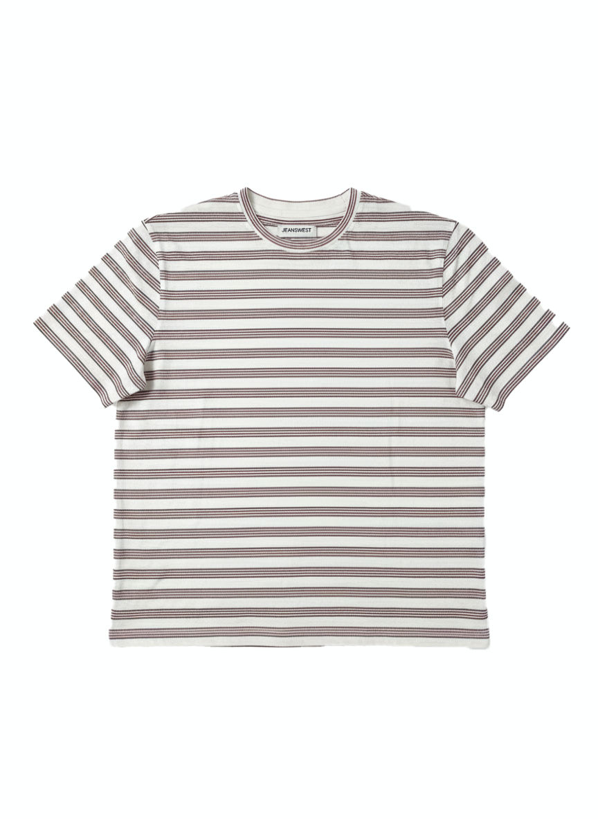 Jeanswest Men's Textured Stripe Cotton Tee | Stretch Crew Neck | Red Stripe T-Shirt | Casual Short Sleeve | MUC-18334