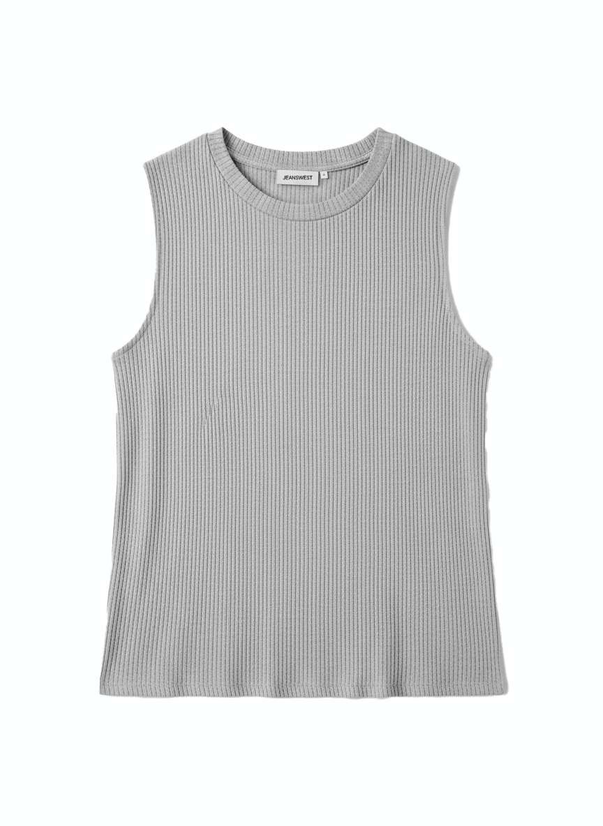 Jeanswest Women's Textured Tank Top |WTO-18307 Cotton Blend Sleeveless | Sage Green Grey | Structured Casual |