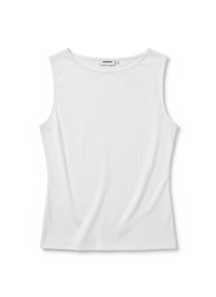 Jeanswest Women's Boatneck Tank Top | WTO-18360 96% Cotton Sleeveless | Smart Casual Basic | White Black Yellow |