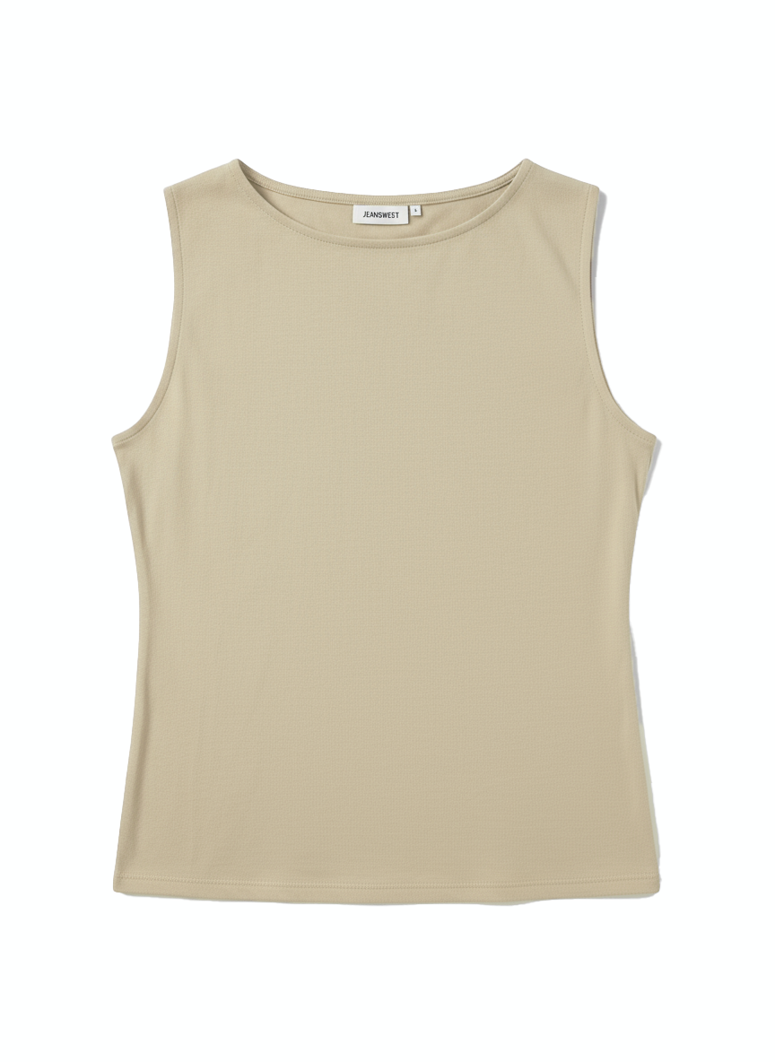 Jeanswest Women's Boatneck Tank Top | WTO-18360 96% Cotton Sleeveless | Smart Casual Basic | White Black Yellow |