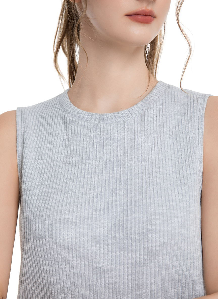 Jeanswest Women's Textured Tank Top |WTO-18307 Cotton Blend Sleeveless | Sage Green Grey | Structured Casual |