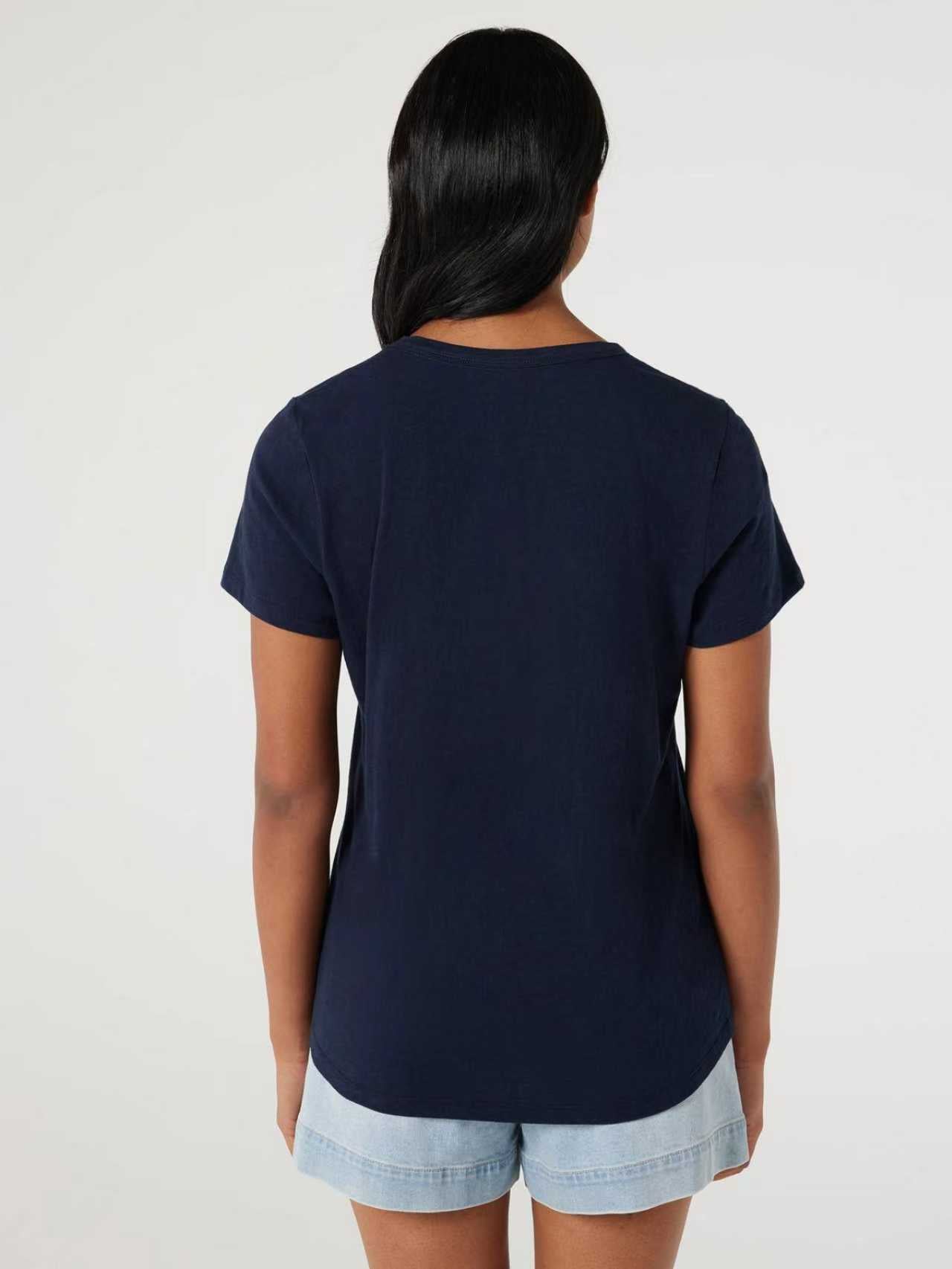 Jeanswest Women's 100% Cotton V-Neck Tee | WTO-14656 Short Sleeve T-Shirt | White Blue | Slub Texture Basic |