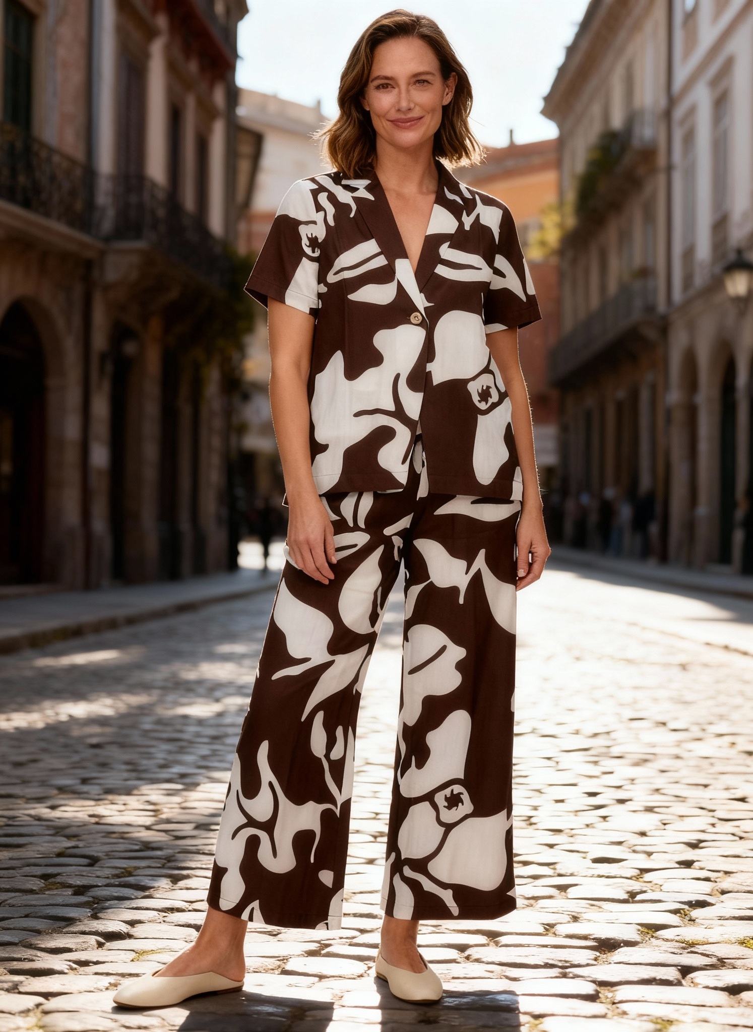 Jeanswest Women's Linen Blend Beach Shirt | WSI-18405-01 Abstract Print | Resort Wear | 55% Linen