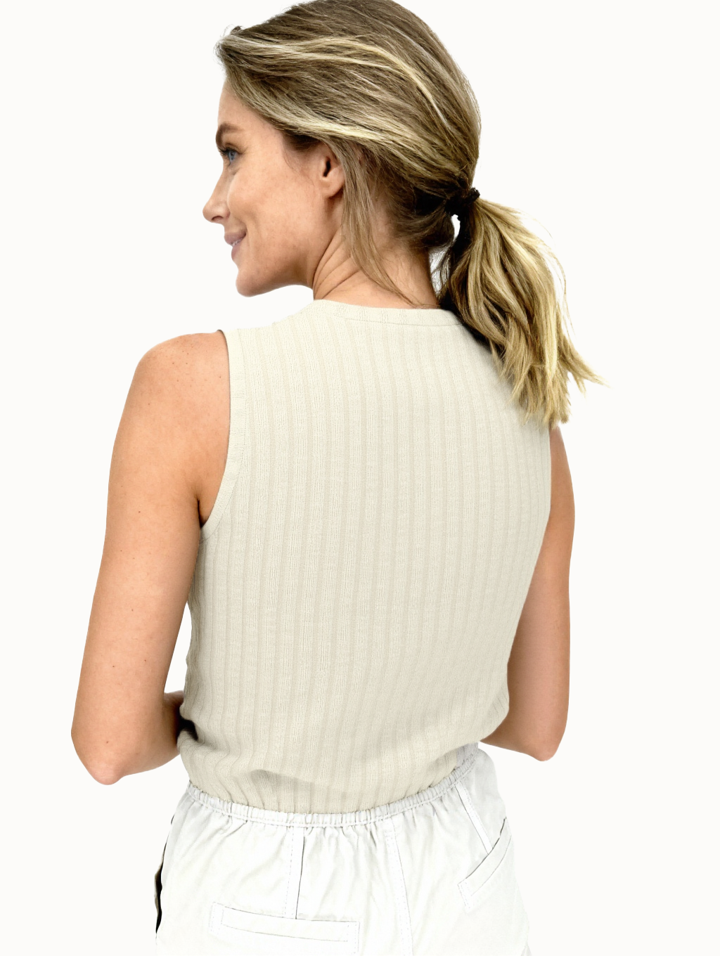 Jeanswest Women's Ribbed Tank Top | WTO-18099 Cotton Blend Sleeveless | Moss Green Layering Basic