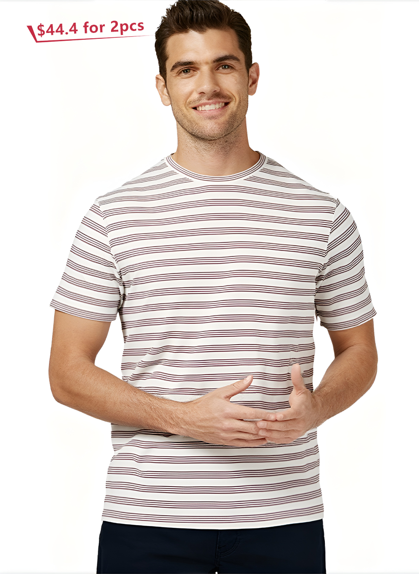 Jeanswest Men's Textured Stripe Cotton Tee | MUC-18334 Stretch Crew Neck | Red Stripe T-Shirt | Casual Short Sleeve |