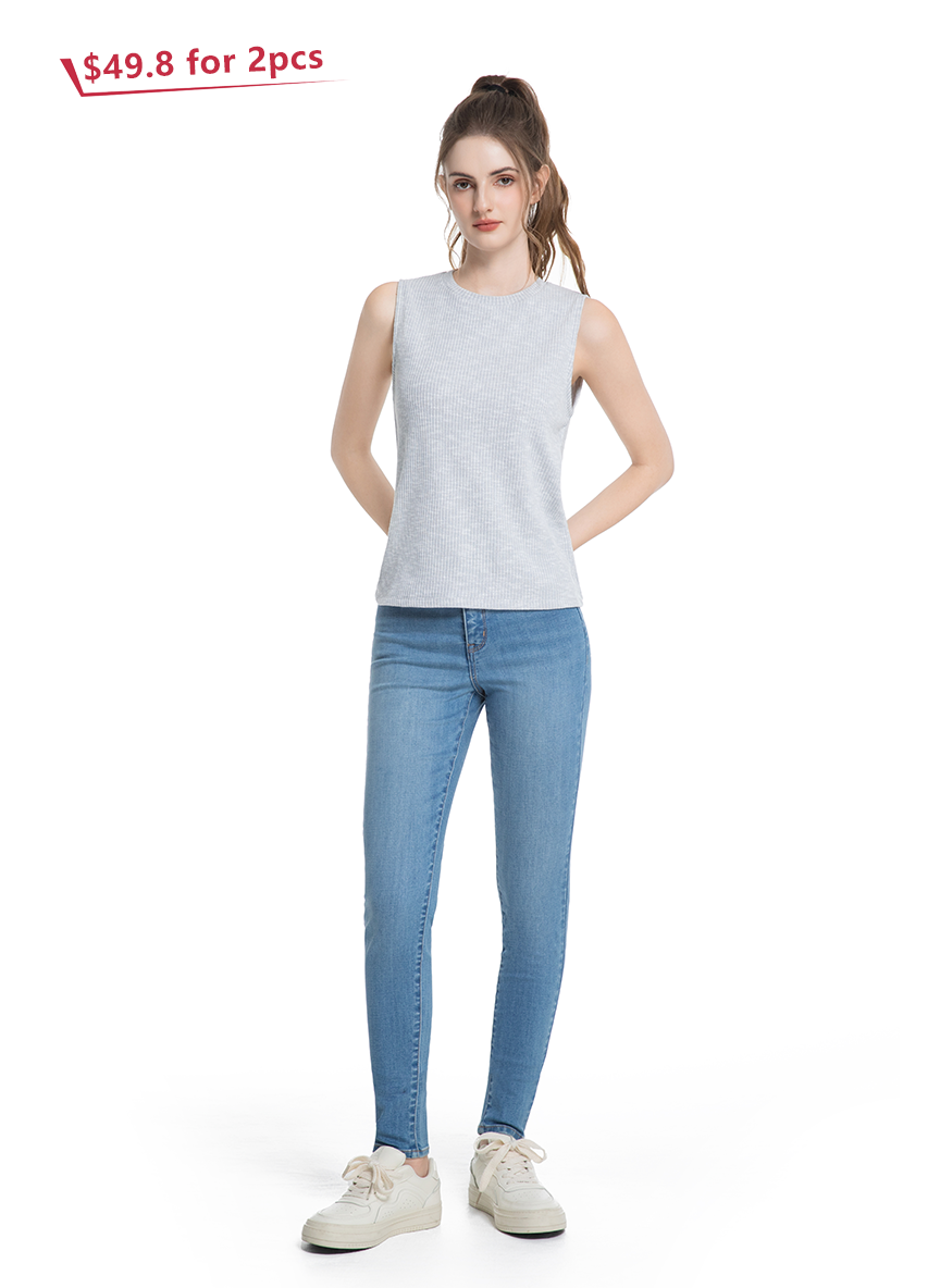 Jeanswest Women's Textured Tank Top |WTO-18307 Cotton Blend Sleeveless | Sage Green Grey | Structured Casual |