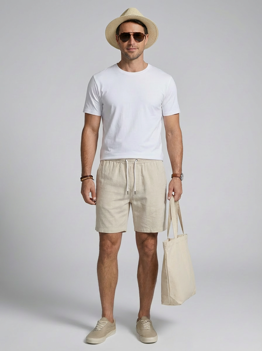 Jeanswest Men’s Everyday Comfort Set – Cotton Tee + Linen Shirt + Milton Shorts