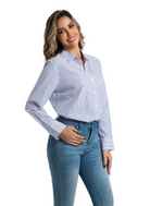 Jeanswest Women's Cotton Stripe Shirt |WSI-18416-01 Long Sleeve Button Down | Classic White Blue | Work Casual