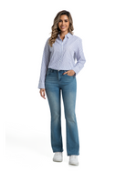 Jeanswest Women's Cotton Stripe Shirt |WSI-18416-01 Long Sleeve Button Down | Classic White Blue | Work Casual