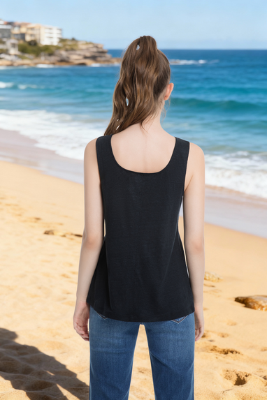 Women's Linen Tank Top | WTO-14516 100% Pure Flax | Black | Blue