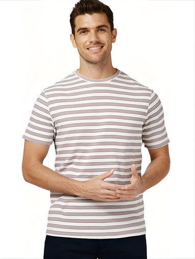 Men's Textured Stripe Cotton Tee | MUC-18334 Stretch Crew Neck
