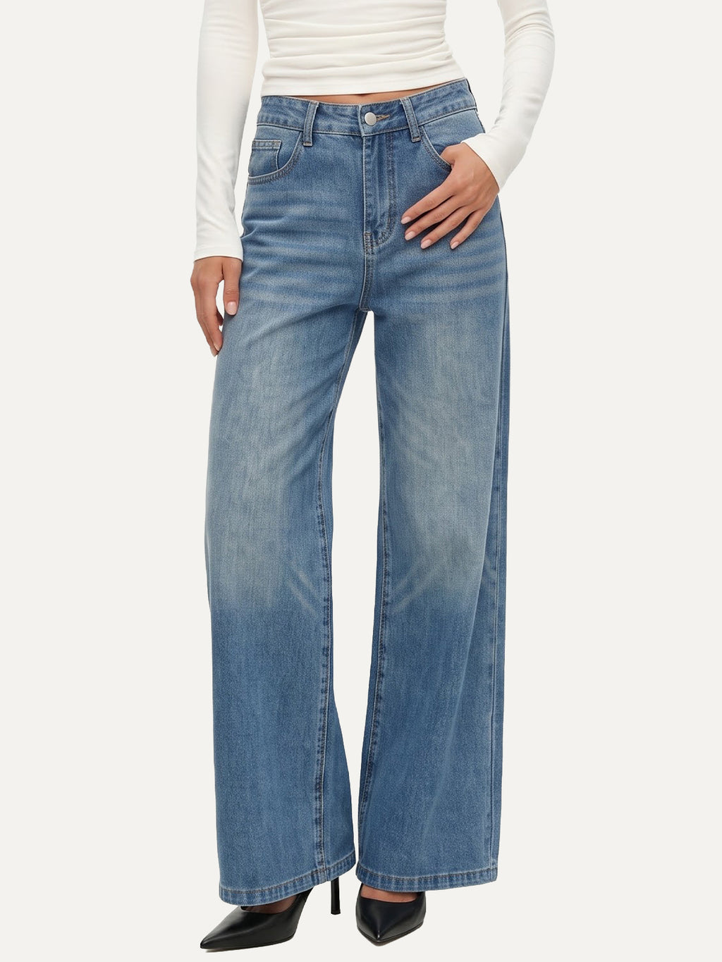 Mid Rise Wide Leg Jeans