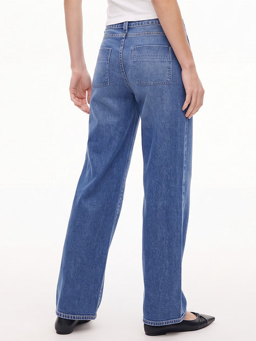 Mid High Rise Straight Leg Denim Pants