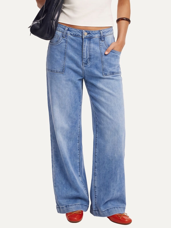 High Waist Stretch Wide-Leg Jeans