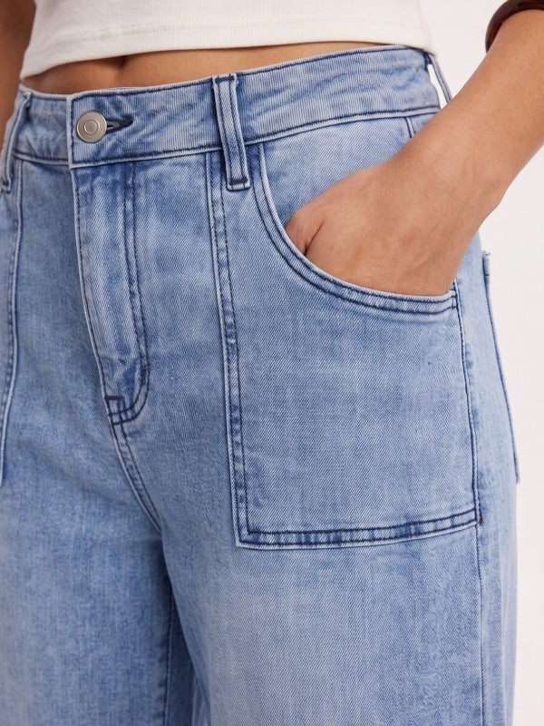 High Waist Stretch Wide-Leg Jeans