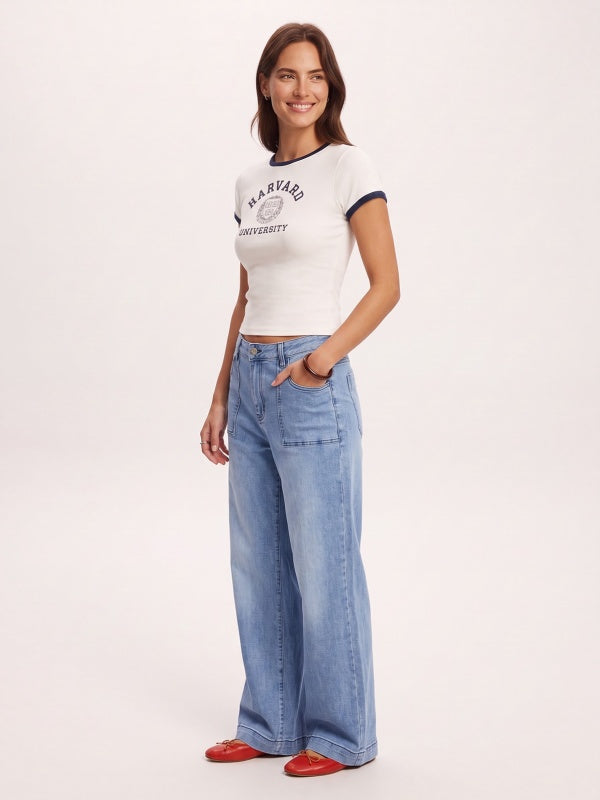 High Waist Stretch Wide-Leg Jeans