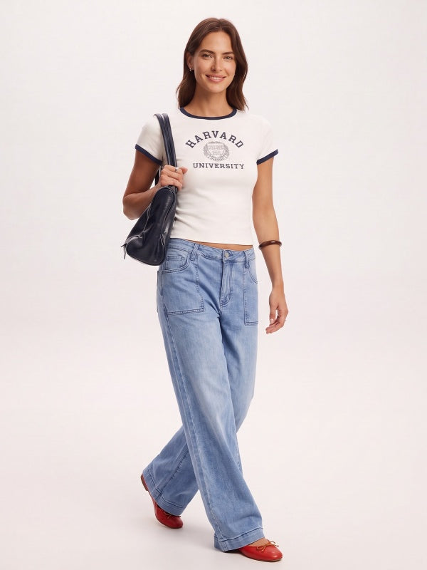 High Waist Stretch Wide-Leg Jeans
