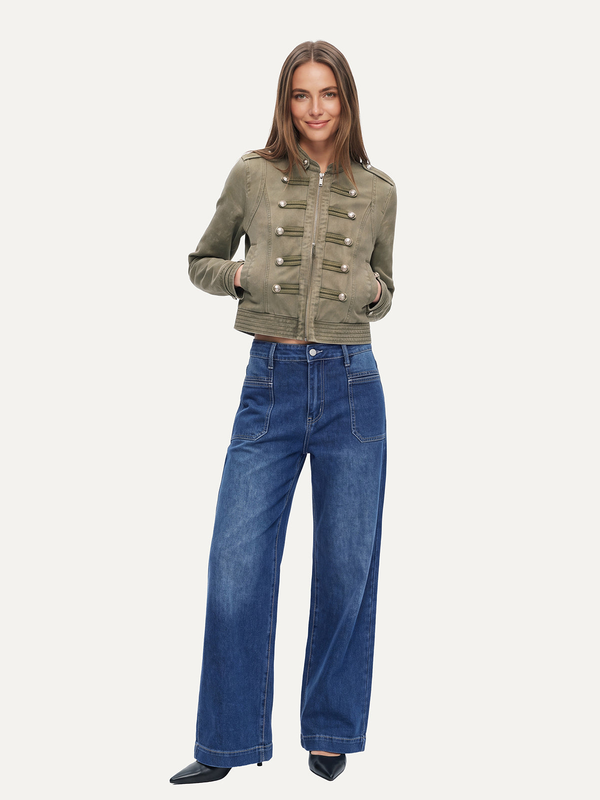 Vintage Stretch High Waist Wide Leg Denim Pants